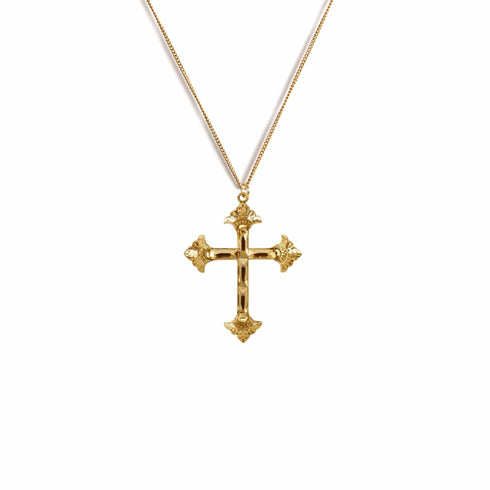 Resurrection Crystal Cross Charm Necklace - Gold