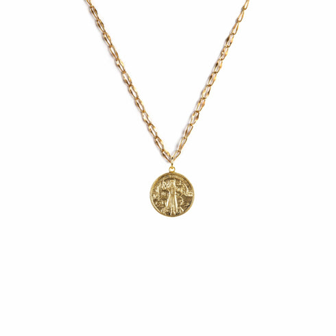 Saint Francis & His Squirrel Charm Necklace - Gold - VSA Designs