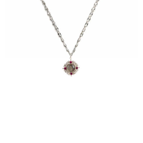 Little Pink Blessing Charm Necklace - Silver