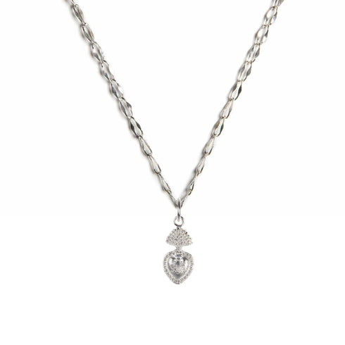 Sacred Heart sVa Mini Charm Necklace - Silver