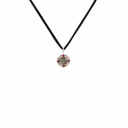 Little Pink Blessing Charm Necklace - Silver