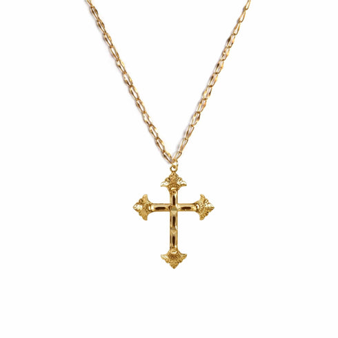 Resurrection Crystal Cross Charm Necklace - Gold
