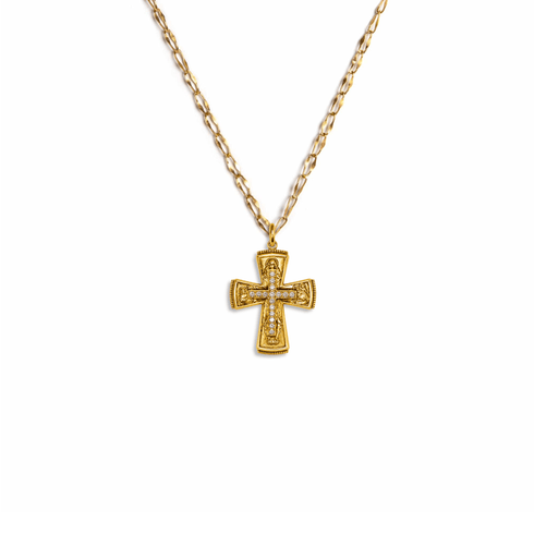 Bourne Again Rebel Cross Charm Necklace - Gold