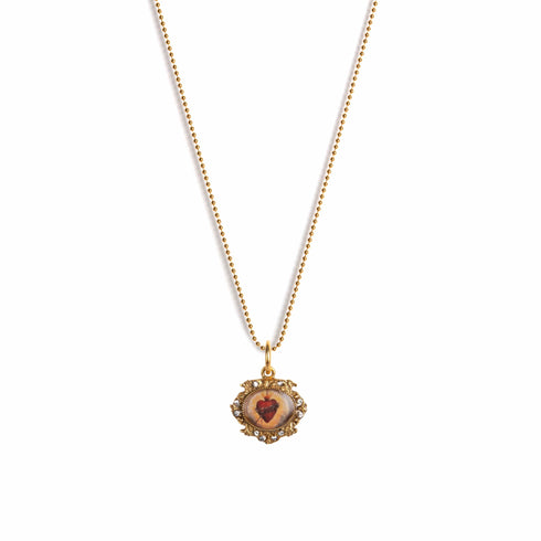 Retablo Small Oval Framed Charm Necklace - Gold - VSA Designs