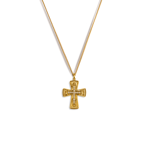 Bourne Again Rebel Cross Charm Necklace - Gold