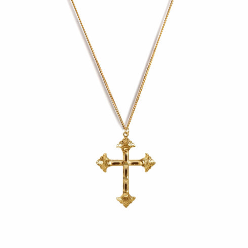 Resurrection Crystal Cross Charm Necklace - Gold