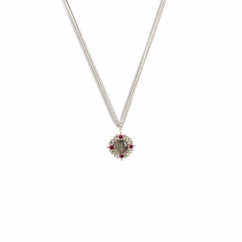 Little Pink Blessing Charm Necklace - Silver