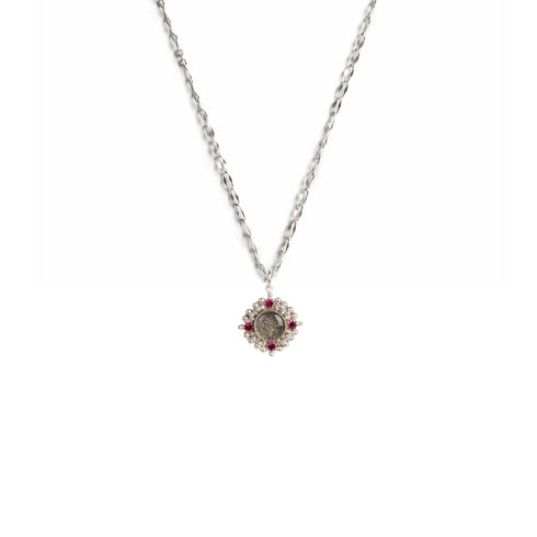 Little Pink Blessing Charm Necklace - Silver