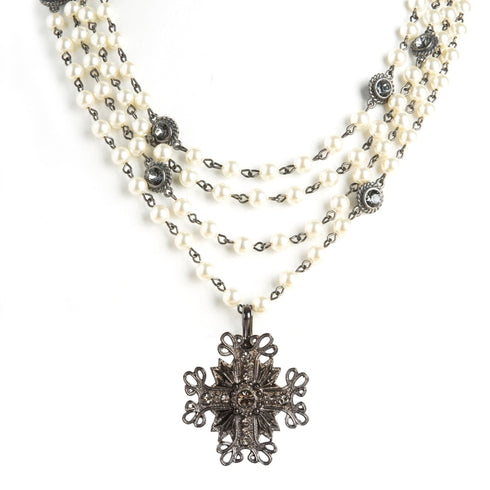 Magdalena - 6mm Pearl Cream with All Medallions Gunmetal