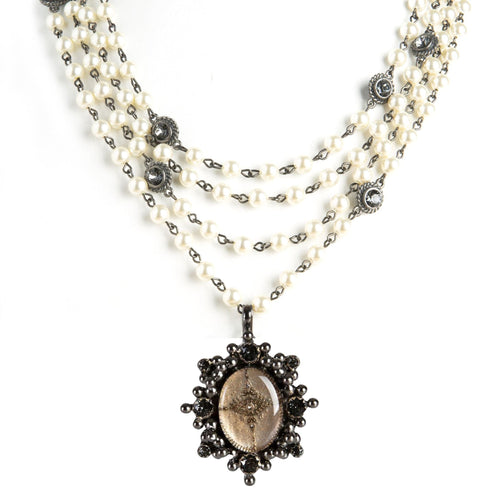 Magdalena - 6mm Pearl Cream with All Medallions Gunmetal