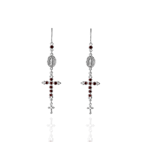 Maddie Rosary Earrings Burgundy - Silver