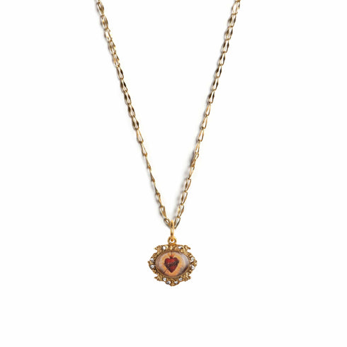 Retablo Small Oval Framed Charm Necklace - Gold - VSA Designs