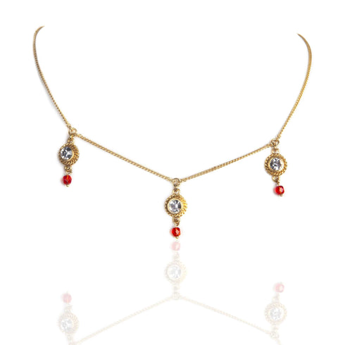 3 Crystal Bead Drop Necklace - Gold - VSA Designs