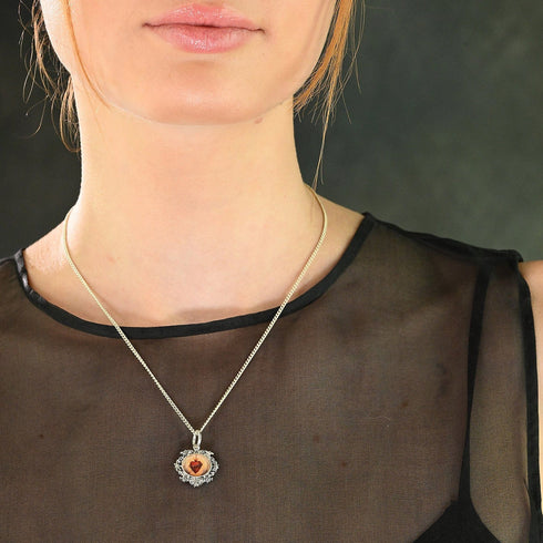 Retablo Small Oval Framed Charm Necklace - Silver - VSA Designs