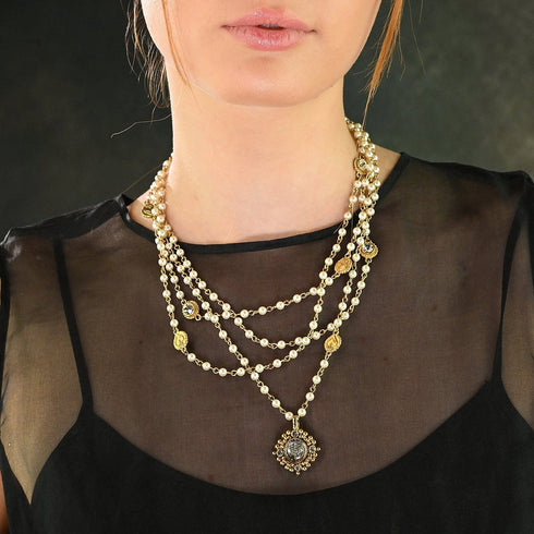 Magdalena - 4mm Pearl Cream Petite Cloister San Benito - Gold - VSA Designs