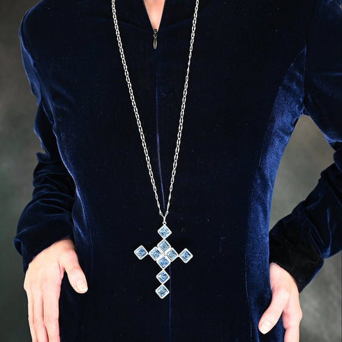 Brigid Cross of Kildare Charm Water Lt Sapphire - Silver