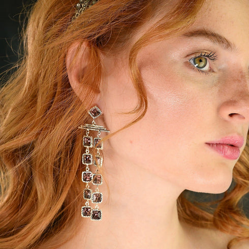 Brigid Waterfall Post Earrings Fire Ruby - Gold