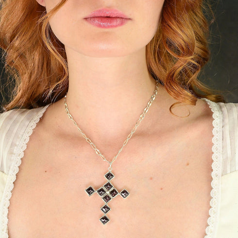 Brigid Cross of Kildare Chica Charm Necklace Water Lt Sapphire - Gold - VSA Designs