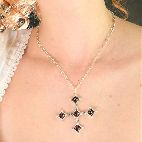 Brigid Cross Charm Necklace Water Lt Sapphire - Gold - VSA Designs