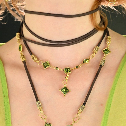 Brigid Clarity Leather Choker Earth Olivine - Gold