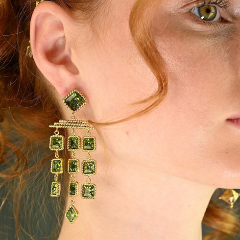 Brigid Cascade Post Earrings Earth Olivine - Gold