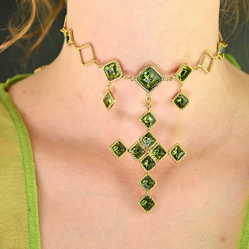 Brigid Imbolc Cross Choker Earth Olivine - Gold - VSA Designs