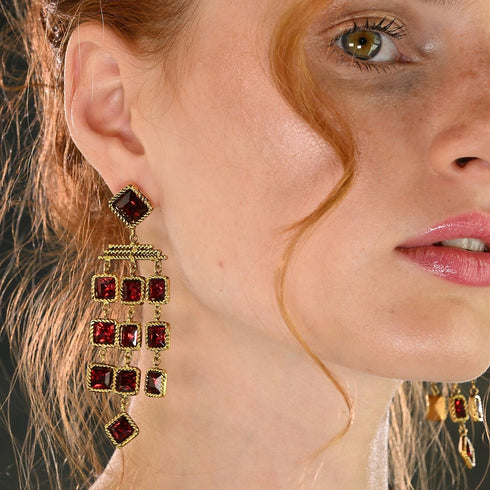 Brigid Cascade Post Earrings Fire Ruby - Gold