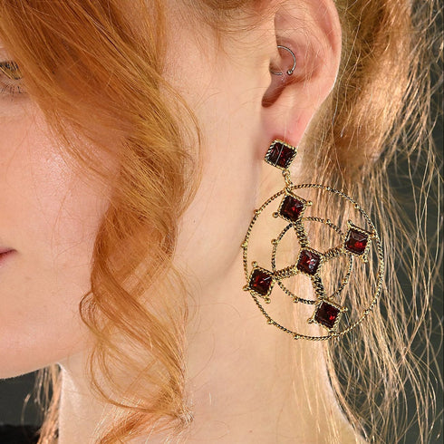 Brigid Celtic Cross Post Earrings Fire Ruby - Gold