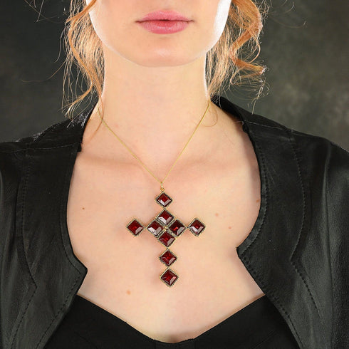 Brigid Cross of Kildare Charm Fire Ruby - Silver