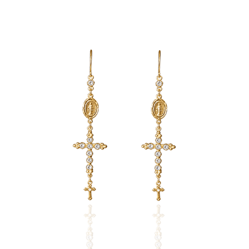 Maddie Rosary Earrings Clear - Gold