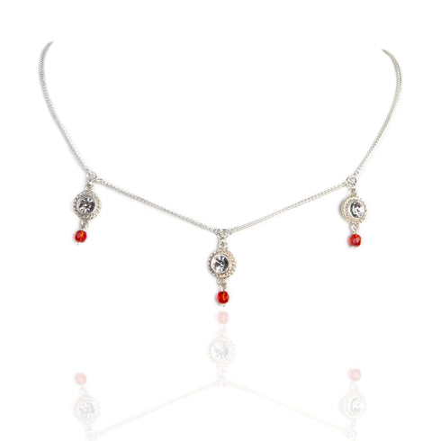 3 Crystal Bead Drop Necklace - Silver - VSA Designs