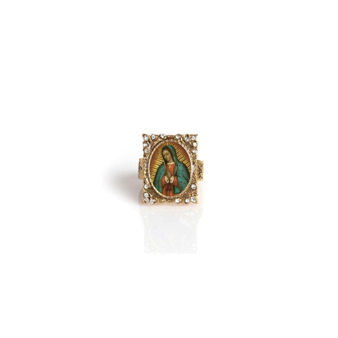 Retablo Square Framed Guadalupe Charm Ring - Gold - VSA Designs