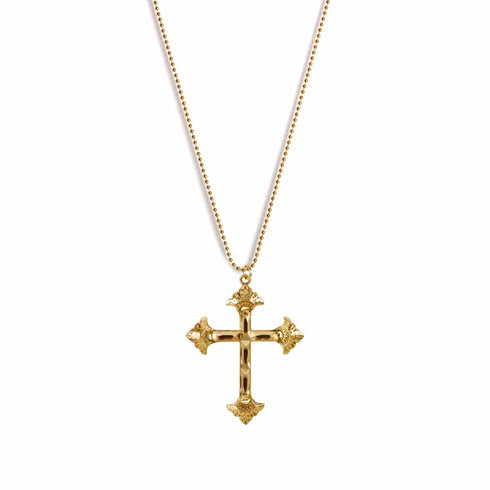 Resurrection Crystal Cross Charm Necklace - Gold