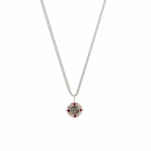 Little Pink Blessing Charm Necklace - Silver