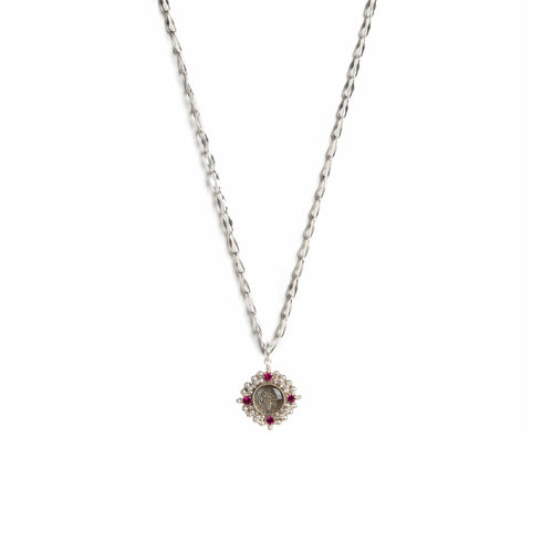 Little Pink Blessing Charm Necklace - Silver