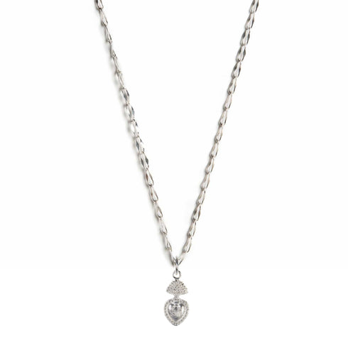 Sacred Heart sVa Mini Charm Necklace - Silver