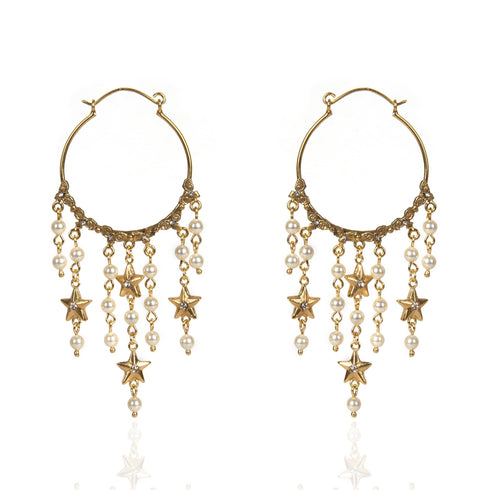 Esme Star Hoop Earrings Cream Pearl