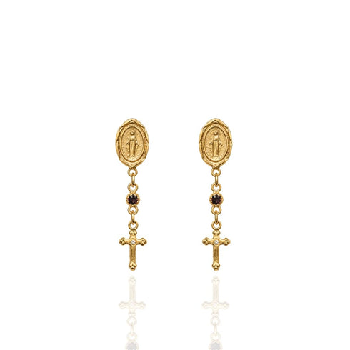 Maddie Rosary Post Earrings Burgundy - Gold