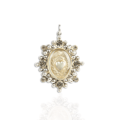Oval Cloister Sacred Heart Charm - Silver
