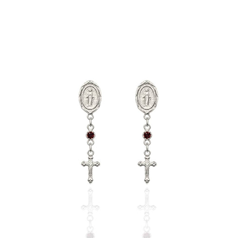 Maddie Rosary Post Earrings Burgundy - Silver
