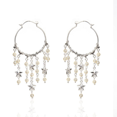 Esme Star Hoop Earrings Cream Pearl