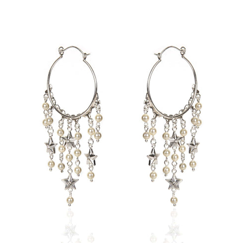 Esme Star Hoop Earrings Cream Pearl