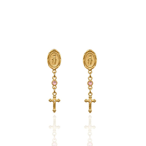 Maddie Rosary Post Earrings Light Rose - Gold