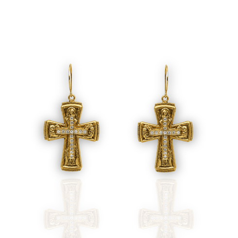 Bourne Again Rebel Cross Earrings - Gold