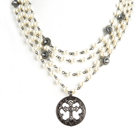 Magdalena - 6mm Pearl Cream with All Medallions Gunmetal