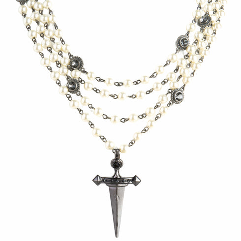 Magdalena - 6mm Pearl Cream with All Medallions Gunmetal