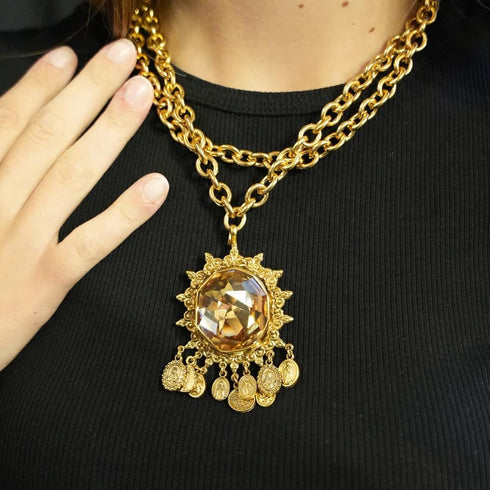 Tribal Crystal Medallion - Gold