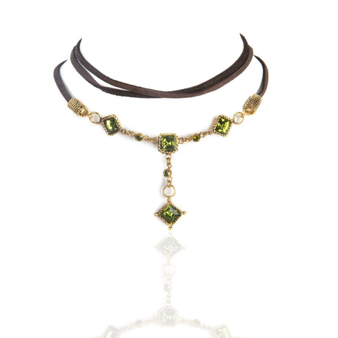 Brigid Clarity Leather Choker Earth Olivine - Gold