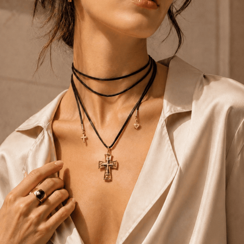 Leather Lariat Black - Gold