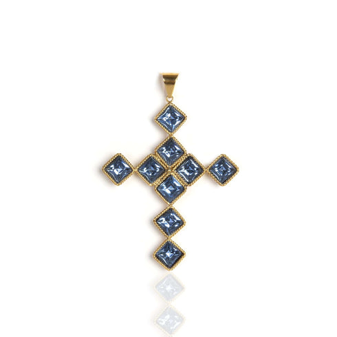 Brigid Cross of Kildare Charm Water Lt Sapphire - Gold